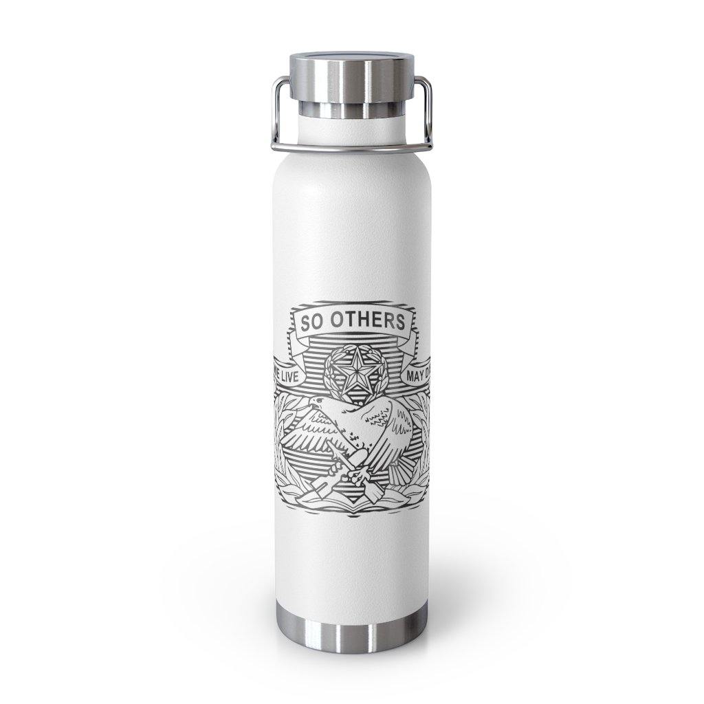 USAF AMMO Old School We Live So Others May Die Maintenance Badge 22oz Vacuum Insulated White Bottle Tumbler - AMMO Pisspot IYAAYAS Gear