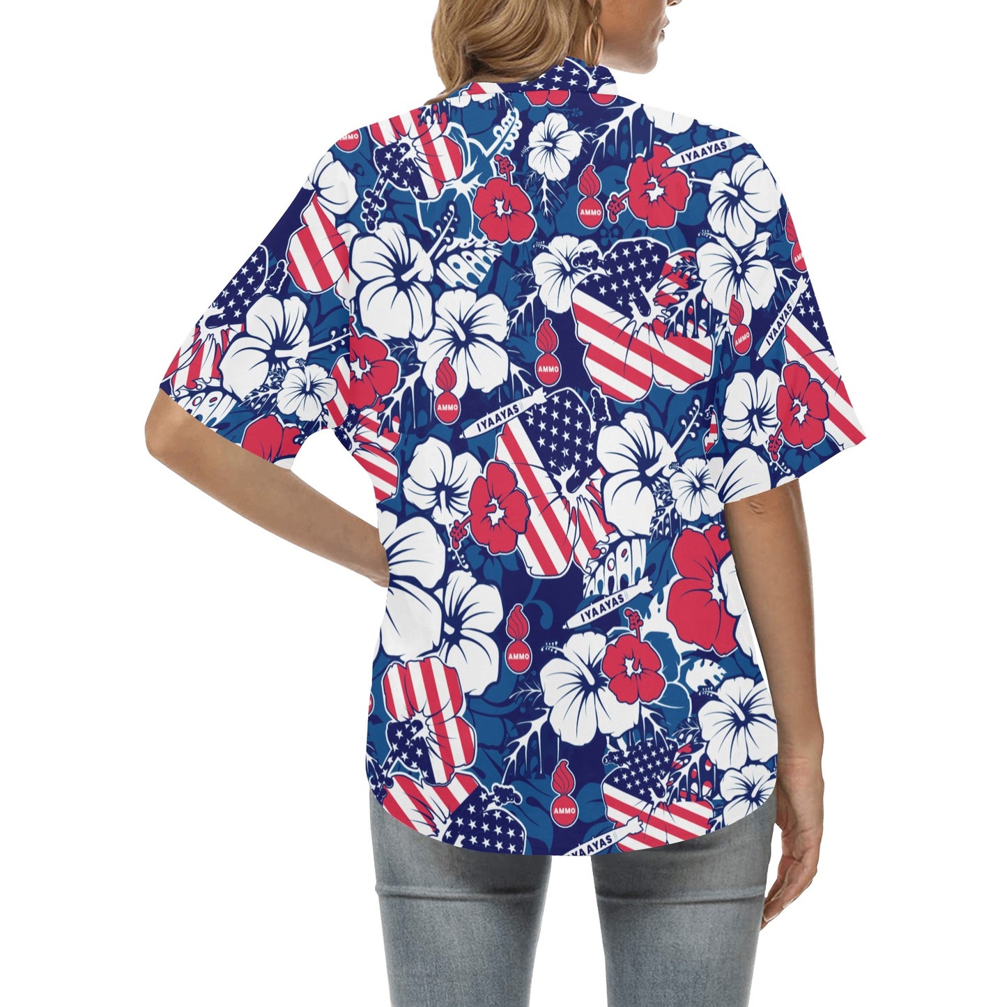USAF AMMO Red White Blue Patriotic Womens Hawaiian Shirt