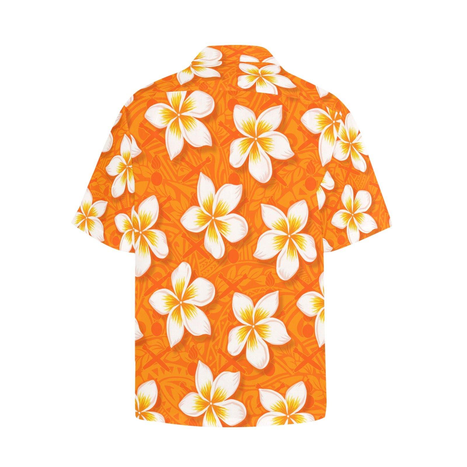 Orange Tribal Pattern With Pisspots Bombs and Plumeria Flowers AMMO Hawaiian Shirt With Front Left Chest Pocket - AMMO Pisspot IYAAYAS Gear