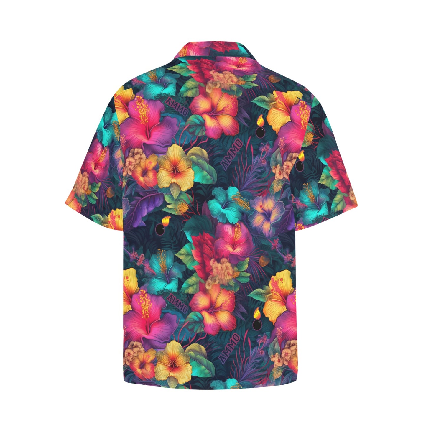 USAF AMMO Neon Color Hibiscus Flowers Leaves and Pisspots Mens Front Left Chest Pocket Hawaiian Shirt