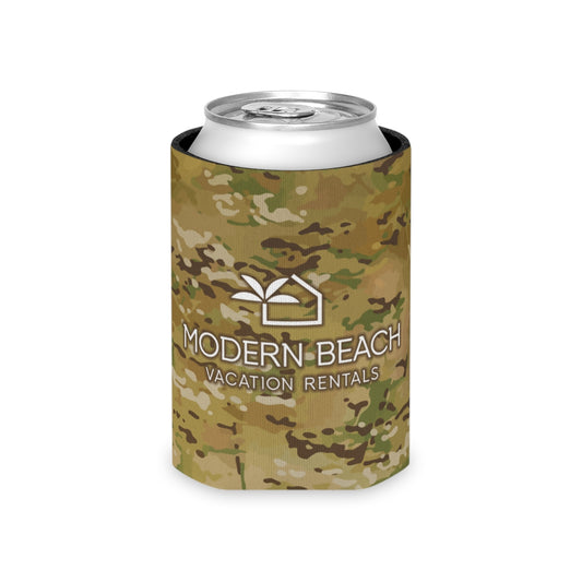 Modern Beach Vacation Rentals Basic White Logo Camouflage OCP Can Coozie Cooler