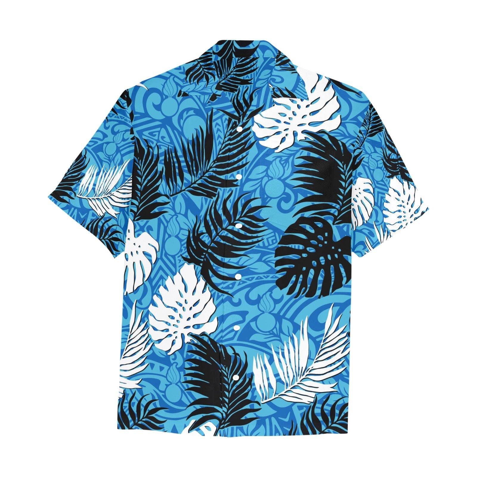 USAF AMMO Two Tone Blue Tribal With Pisspots and White and Black Leaves AMMO Hawaiian Shirt With Front Left Chest Pocket - AMMO Pisspot IYAAYAS Gear