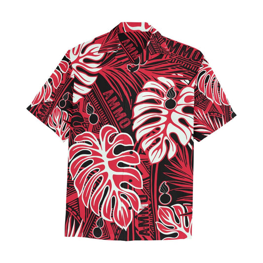 Red White and Black Leaves Tribal Pisspots AMMO Hawaiian Shirt With Left Chest Pocket - AMMO Pisspot IYAAYAS Gear