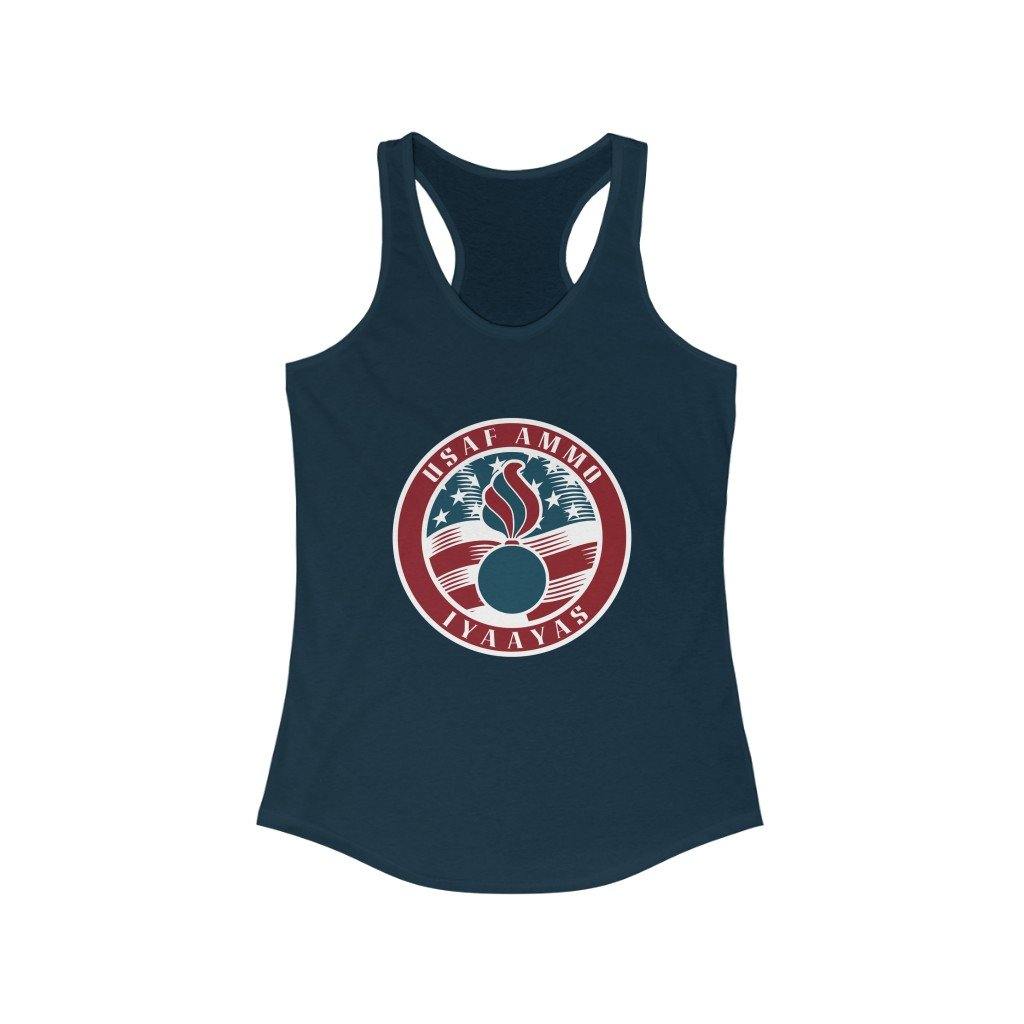 USAF AMMO Stars and Stripes Logo With Pisspot In The Center IYAAYAS Womens Ideal Racerback Tank Top - AMMO Pisspot IYAAYAS Gear