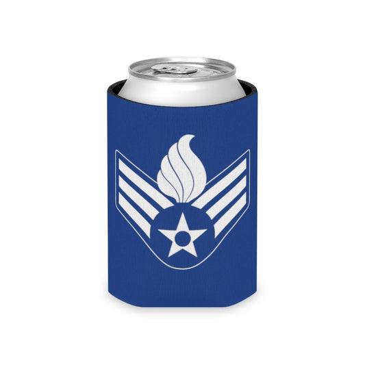 USAF AMMO White Senior Airman Stripes With Pisspot Flames Blue Beer Coozie Can Cooler