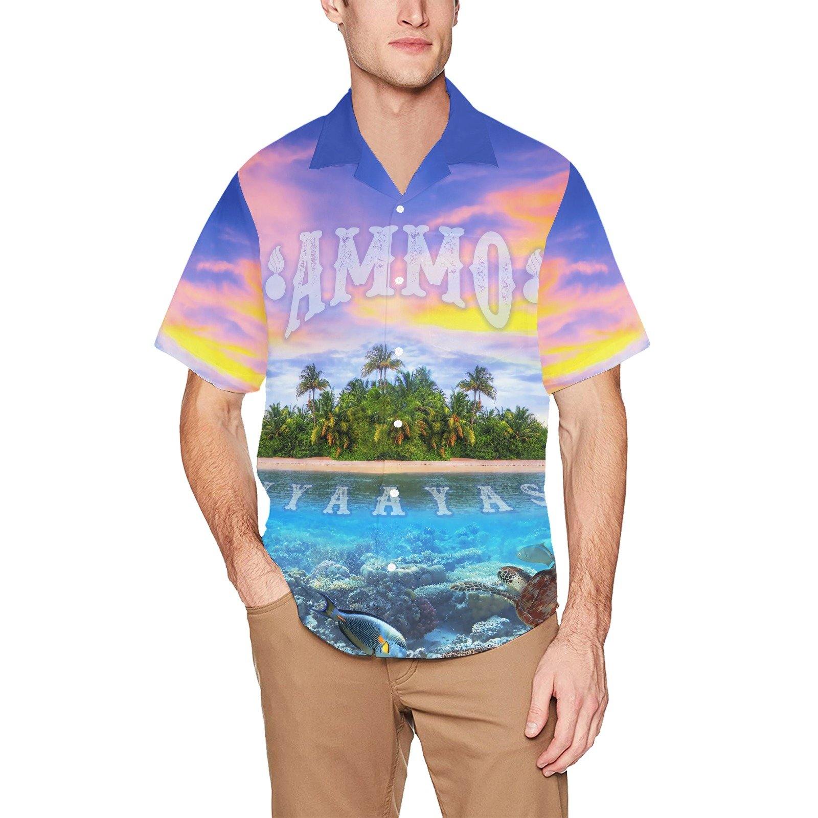 USAF AMMO IYAAYAS Pisspots Island Sky Water and Coral Reef AMMO Hawaiian Shirt With Front Left Chest Pocket - AMMO Pisspot IYAAYAS Gear