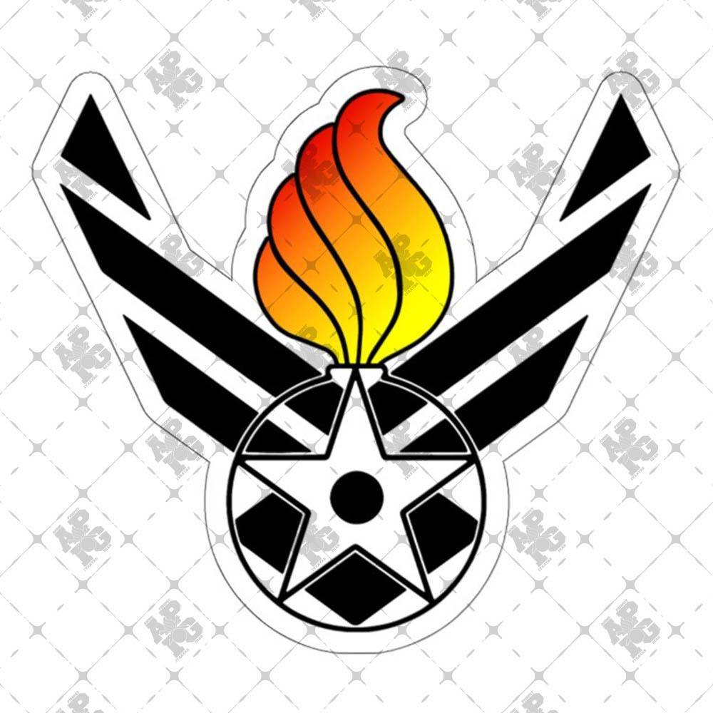 AF Vector Logo Black and White Combined With Pisspot and Fire Colored Flames Outdoor and Indoor Vinyl Kiss Cut Stickers - AMMO Pisspot IYAAYAS Gear