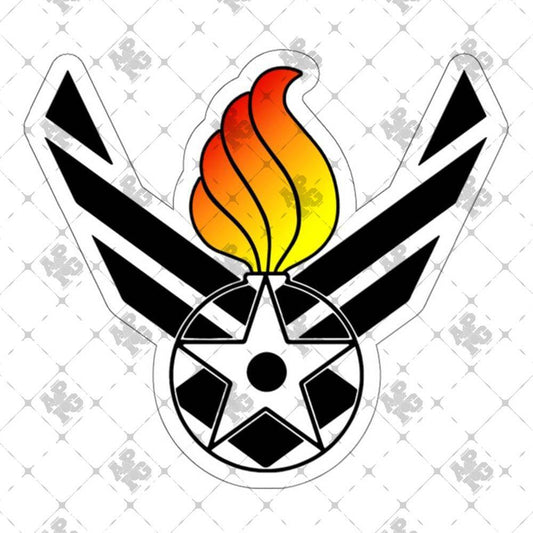 AF Vector Logo Black and White Combined With Pisspot and Fire Colored Flames Outdoor and Indoor Vinyl Kiss Cut Stickers - AMMO Pisspot IYAAYAS Gear