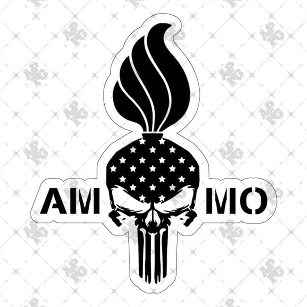 All Black Punisher Style Pisspot Skull With Stars USAF AMMO Outdoor and Indoor Vinyl Kiss Cut Stickers - AMMO Pisspot IYAAYAS Gear