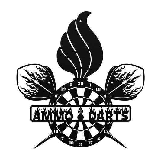 AMMO Darts Pisspot Dart Board Crossed Darts Die Cut Hanging Metal Wall Sign