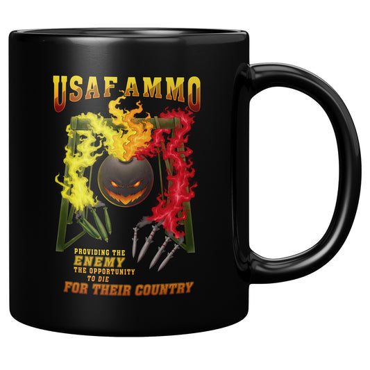 AMMO Flaming Pisspot Fire Arms Gantry Bomb and Missile Fingers black 11oz coffee mug