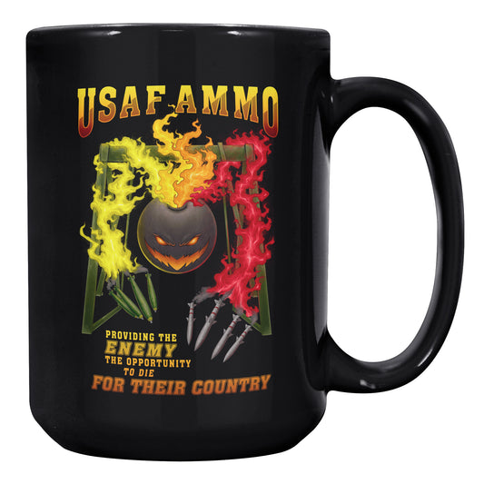 AMMO Flaming Pisspot Fire Arms Gantry Bomb and Missile Fingers black 15oz coffee mug