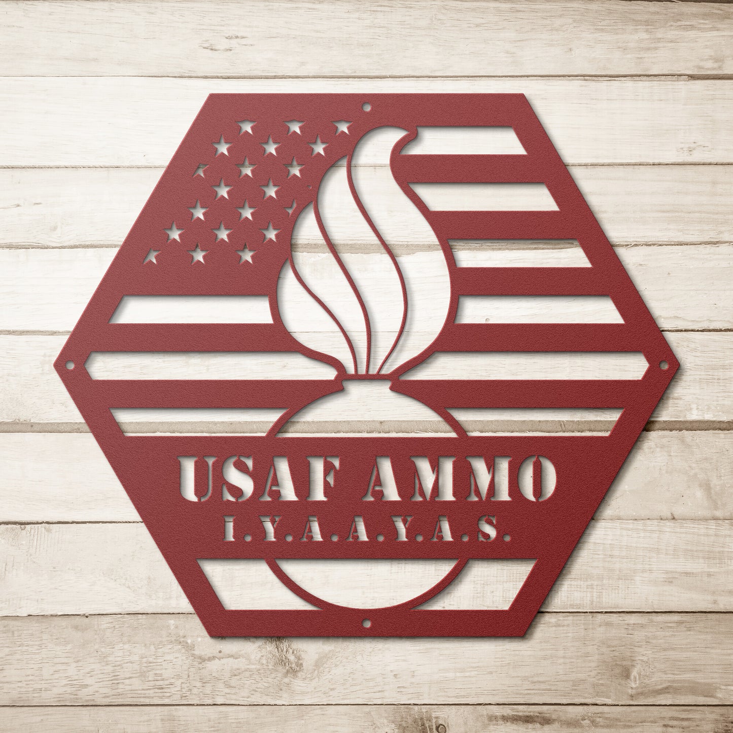 AMMO Pisspot American Flag 6 Sided Die Cut Hanging Metal Wall Sign