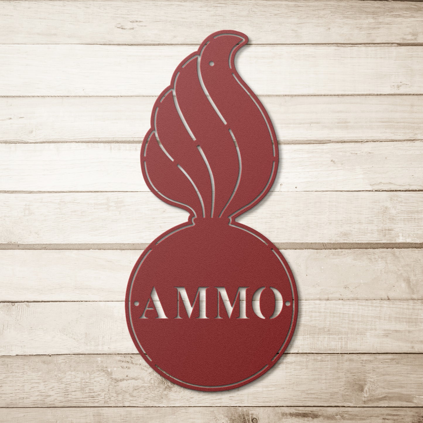AMMO Pisspot With Word AMMO In Middle Of Shell Die Cut Hanging Metal Wall Sign