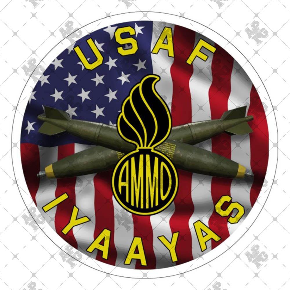 AMMO IYAAYAS Circle Waving American Flag Pisspot Crossed Bombs Outdoor and Indoor Vinyl Kiss Cut Stickers - AMMO Pisspot IYAAYAS Gear