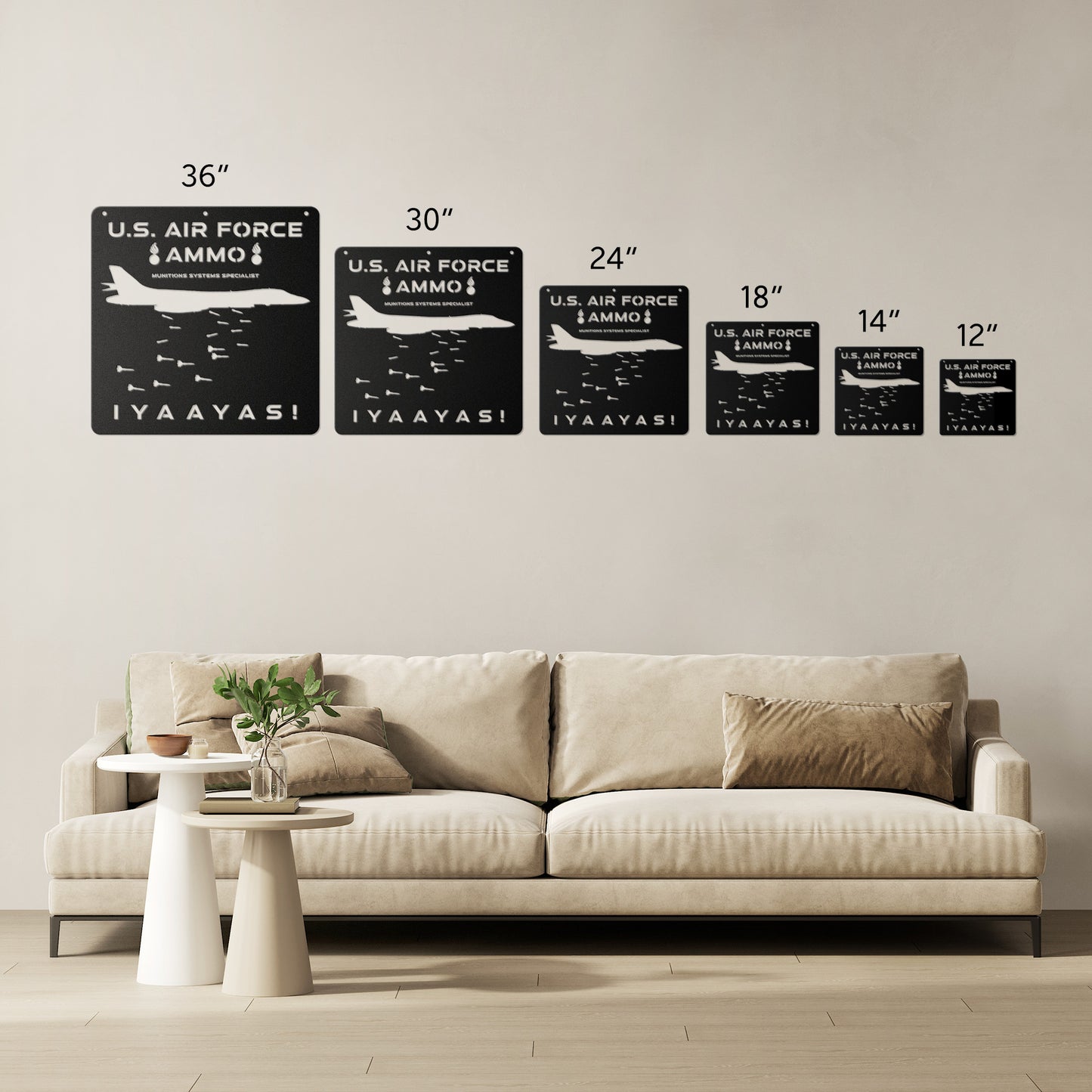 B-1 Bomber Dropping Lots of MK-82s AMMO IYAAYAS Die Cut Hanging Metal Wall Sign