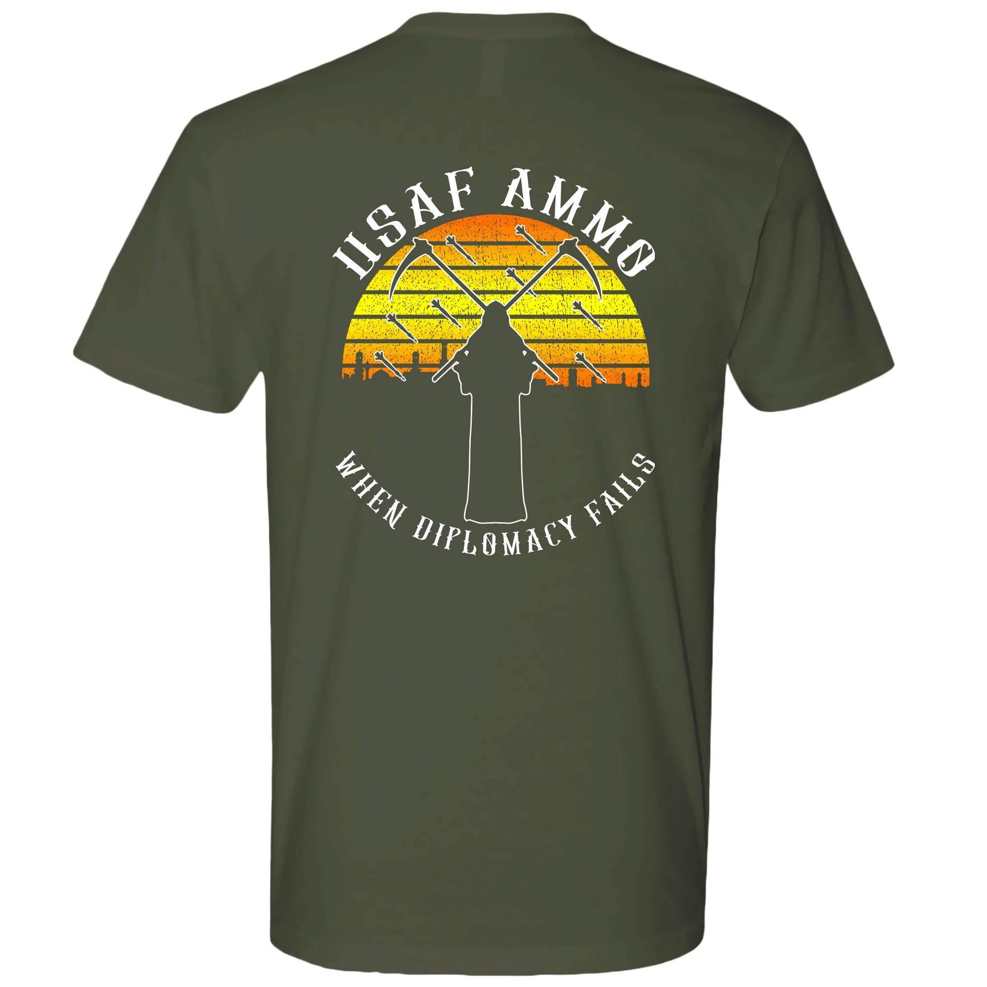 USAF AMMO Grim Reaper Two Scythes Crossed Sunset Bombs Dropping IYAAYAS Gift T-Shirt - AMMO Pisspot IYAAYAS Gear