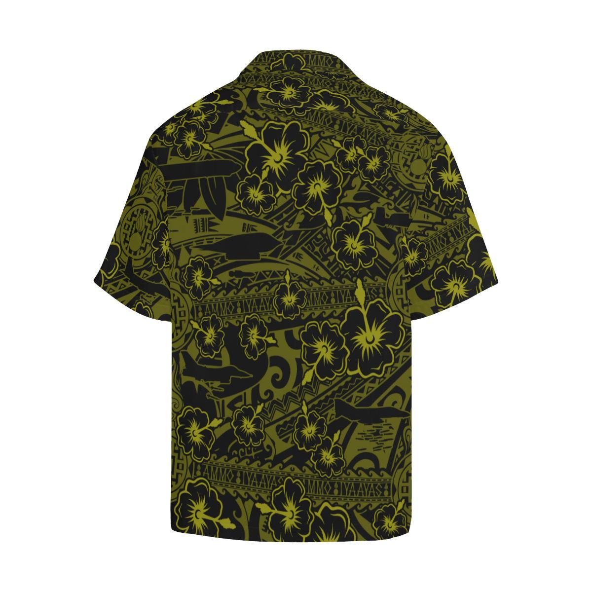 AMMO Hawaiian Shirt Black and Yellow Flowers Tribal Pattern AMMO Icons - AMMO Pisspot IYAAYAS Gear
