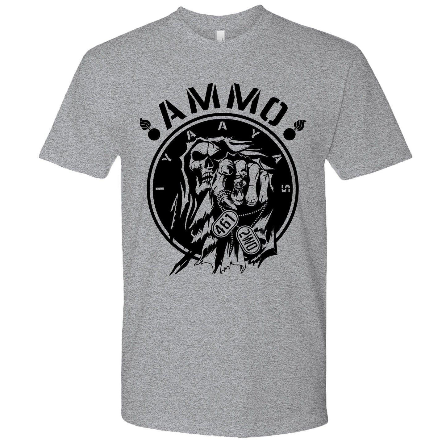 AMMO Grim Reaper Pointing 461 2W0 IYAAYAS Circular Coin Style Logo Unisex Gift T-Shirt - AMMO Pisspot IYAAYAS Gear