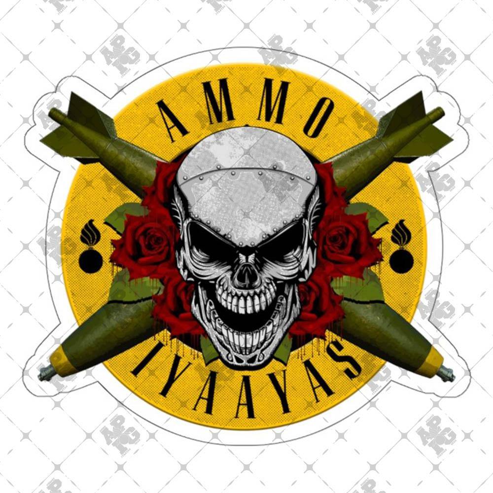 AMMO IYAAYAS Skull Pisspots Bombs and Roses Rock Band Parody Outdoor and Indoor Vinyl Kiss Cut Stickers - AMMO Pisspot IYAAYAS Gear