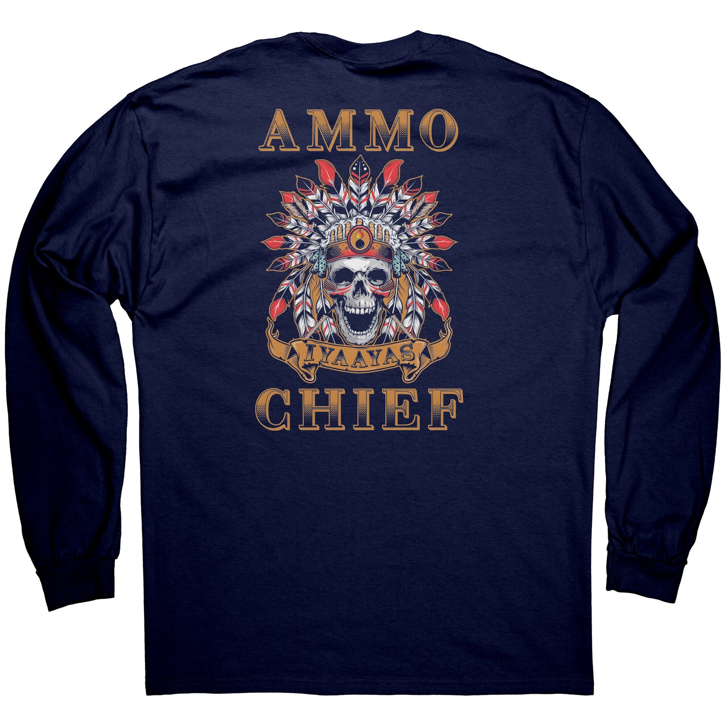 USAF AMMO Chief Feathers Skull Headdress Pisspot Stripes Mens Long Sleeve Shirt