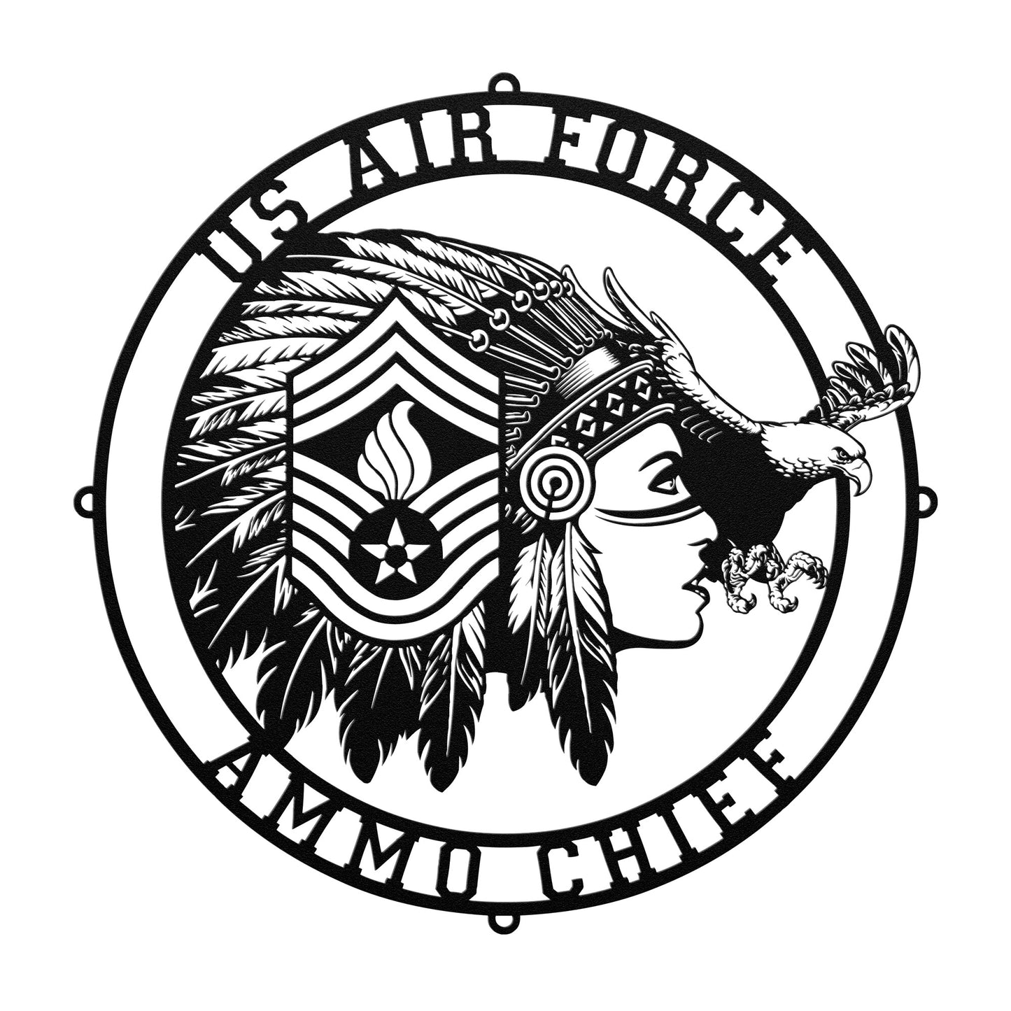USAF AMMO Chief (Female Silhouette) Headdress Stripes Pisspot Eagle Die Cut Hanging Metal Wall Sign