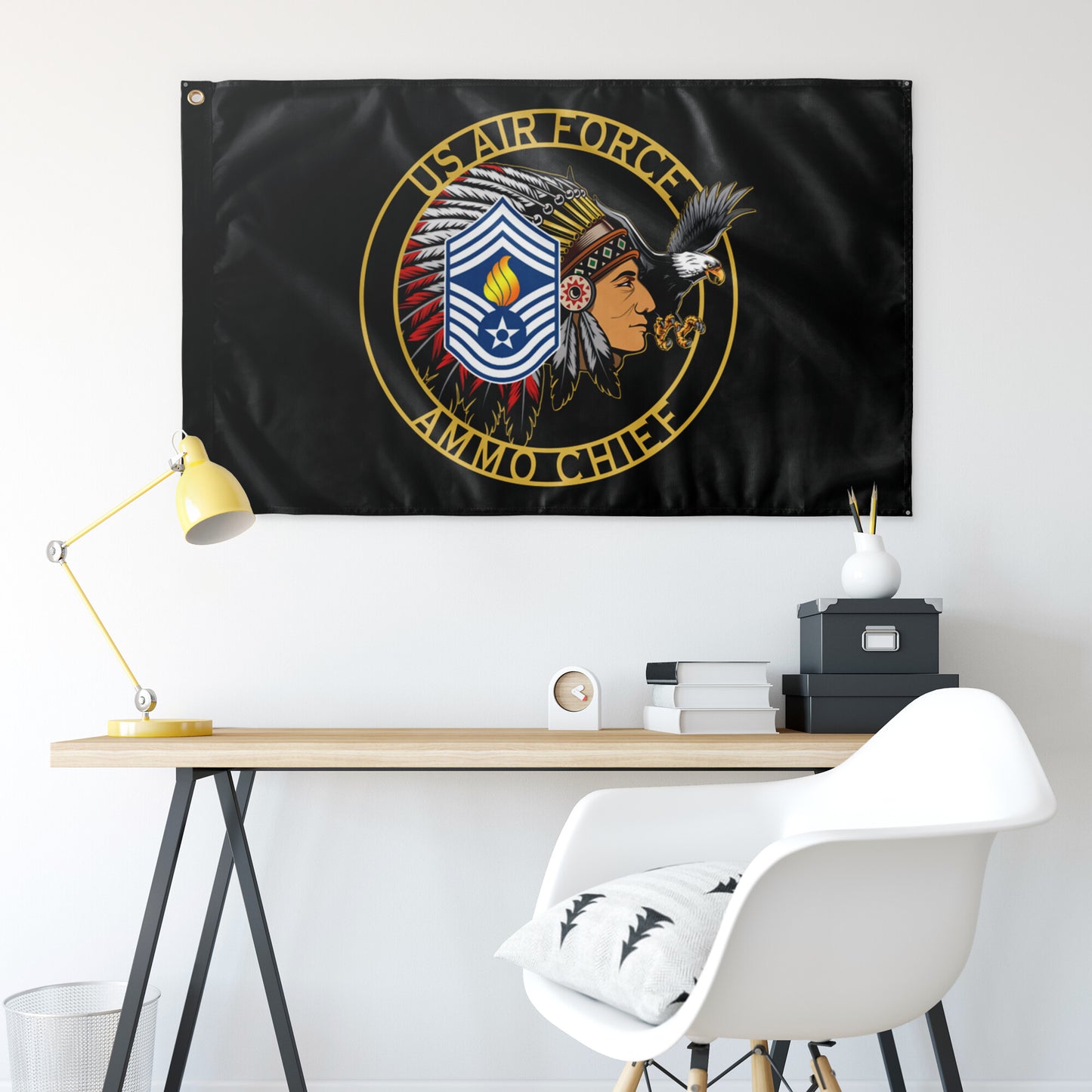USAF AMMO Chief Headdress Stripes Pisspot Eagle 5' X 3' Wall Flag