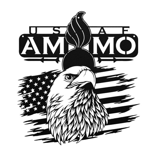 USAF AMMO Eagle Head American Flag Pisspot Missile Silhouettes Die Cut Hanging Metal Wall Sign