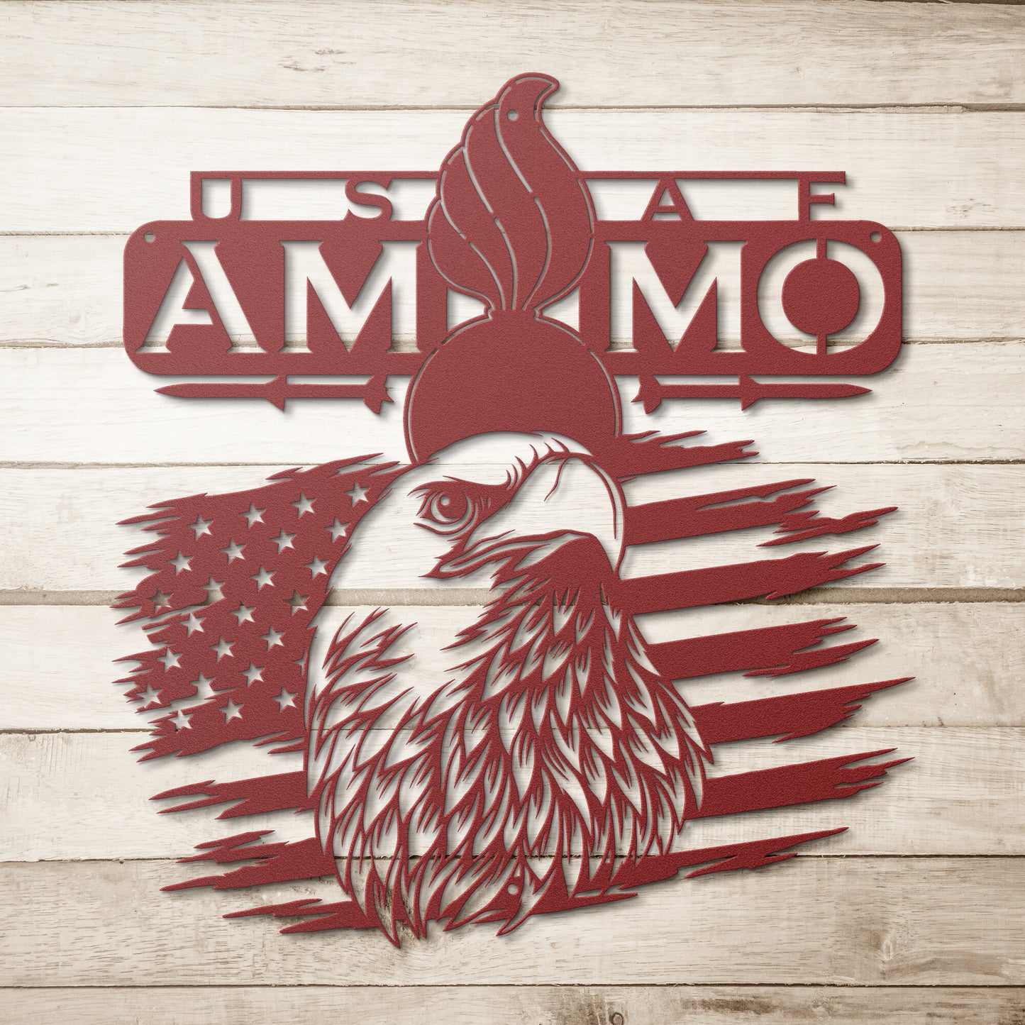 USAF AMMO Eagle Head American Flag Pisspot Missile Silhouettes Die Cut Hanging Metal Wall Sign