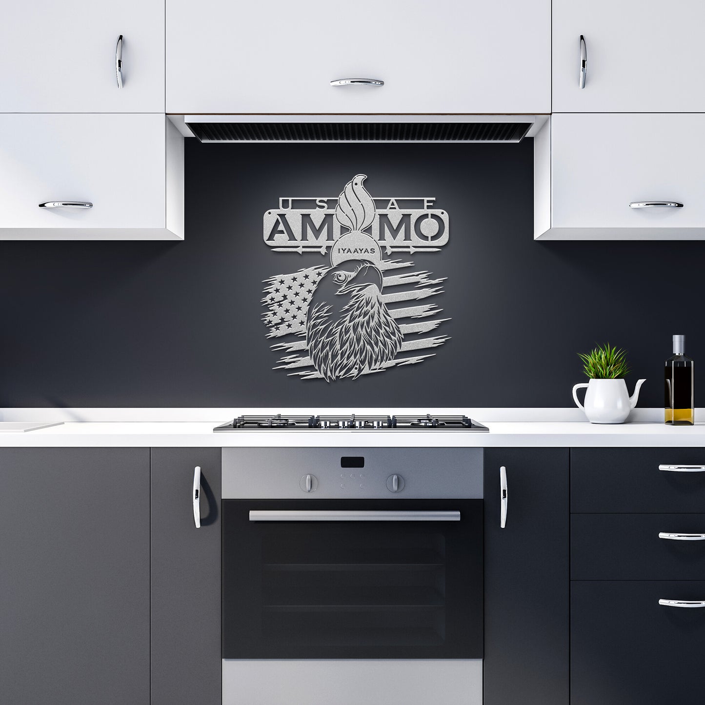 USAF AMMO Eagle Head American Flag Pisspot Missile Silhouettes With IYAAYAS Die Cut Hanging Metal Wall Sign