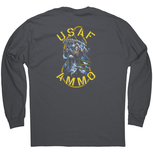 USAF AMMO Grim Reaper Death From Above Dropping Bombs Pisspot IYAAYAS Long Sleeve Shirt - Charcoal Grey Color Shirt Only