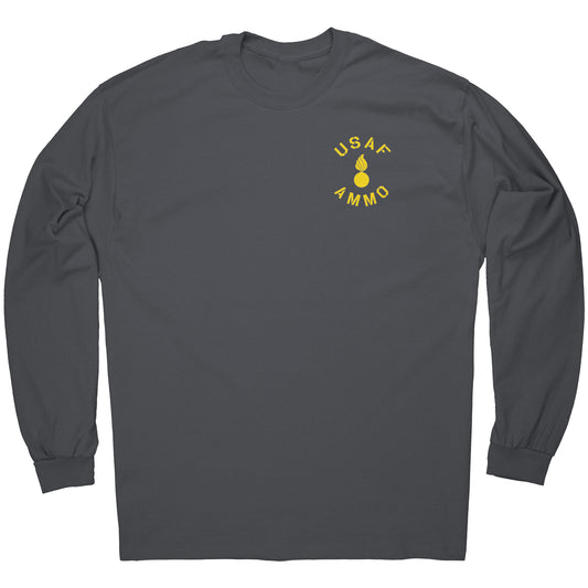 USAF AMMO Grim Reaper Death From Above Dropping Bombs Pisspot IYAAYAS Long Sleeve Shirt - Charcoal Grey Color Shirt Only