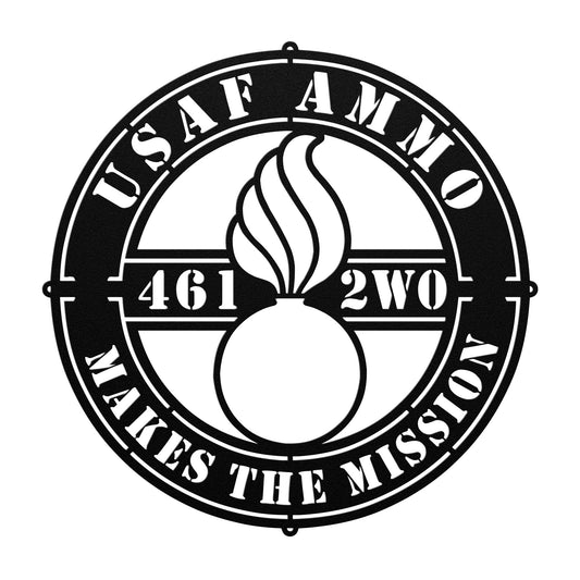 USAF AMMO Makes The Mission Circle Shaped Pisspot 461 2W0 Die Cut Hanging Metal Wall Sign
