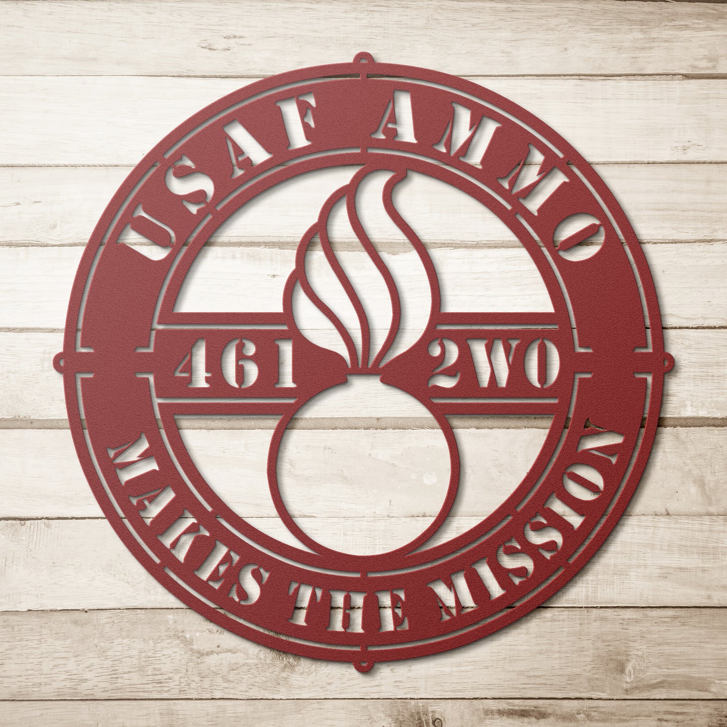 USAF AMMO Makes The Mission Circle Shaped Pisspot 461 2W0 Die Cut Hanging Metal Wall Sign