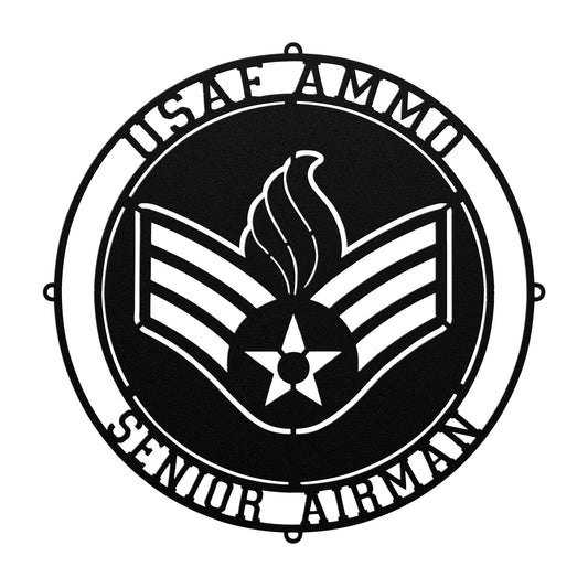 USAF AMMO Senior Airman Rank With Pisspot Circular Die Cut Hanging Metal Wall Sign