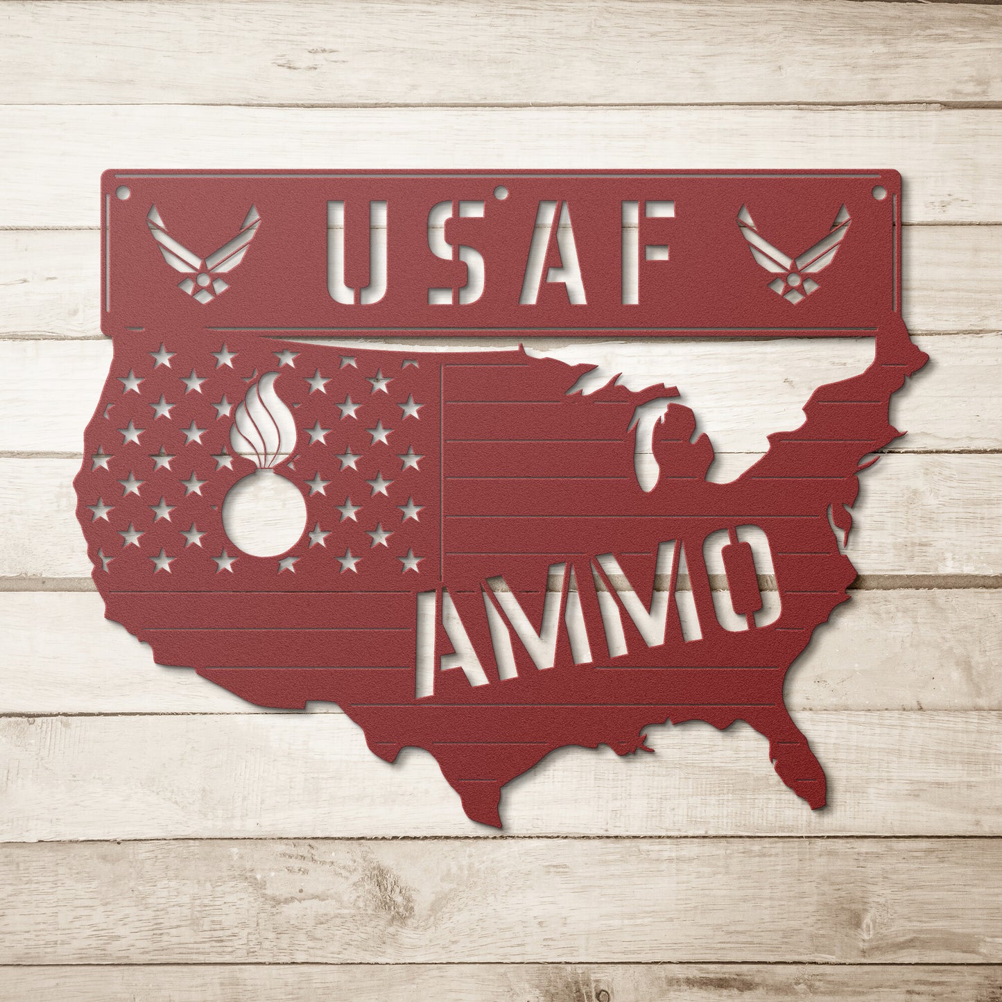 USAF AMMO USA Silhouette Pisspot Die Cut Hanging Metal Wall Sign