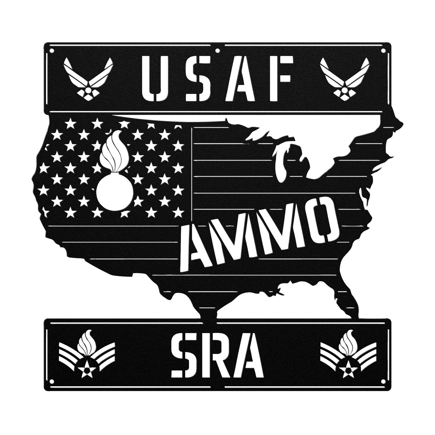 USAF AMMO USA Silhouette Pisspot SrA Rank Die Cut Hanging Metal Wall Sign