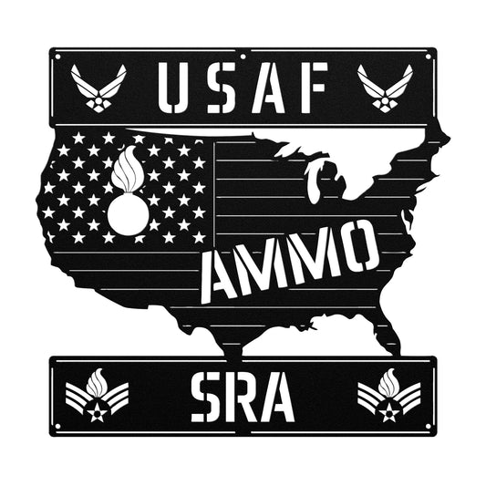 USAF AMMO USA Silhouette Pisspot SrA Rank Die Cut Hanging Metal Wall Sign