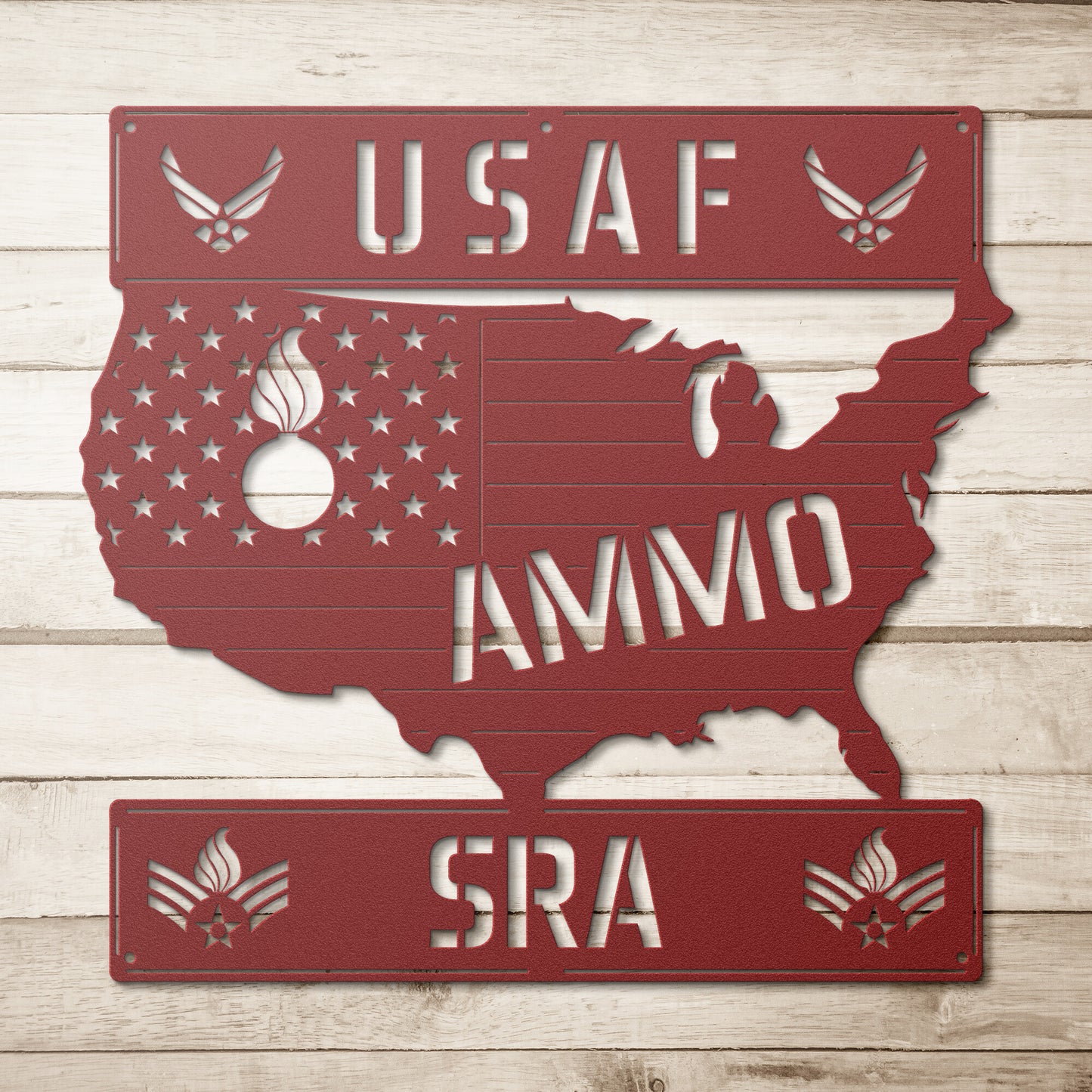 USAF AMMO USA Silhouette Pisspot SrA Rank Die Cut Hanging Metal Wall Sign
