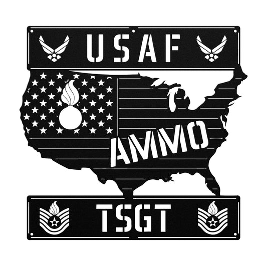 USAF AMMO USA Silhouette Pisspot TSgt Rank Die Cut Hanging Metal Wall Sign