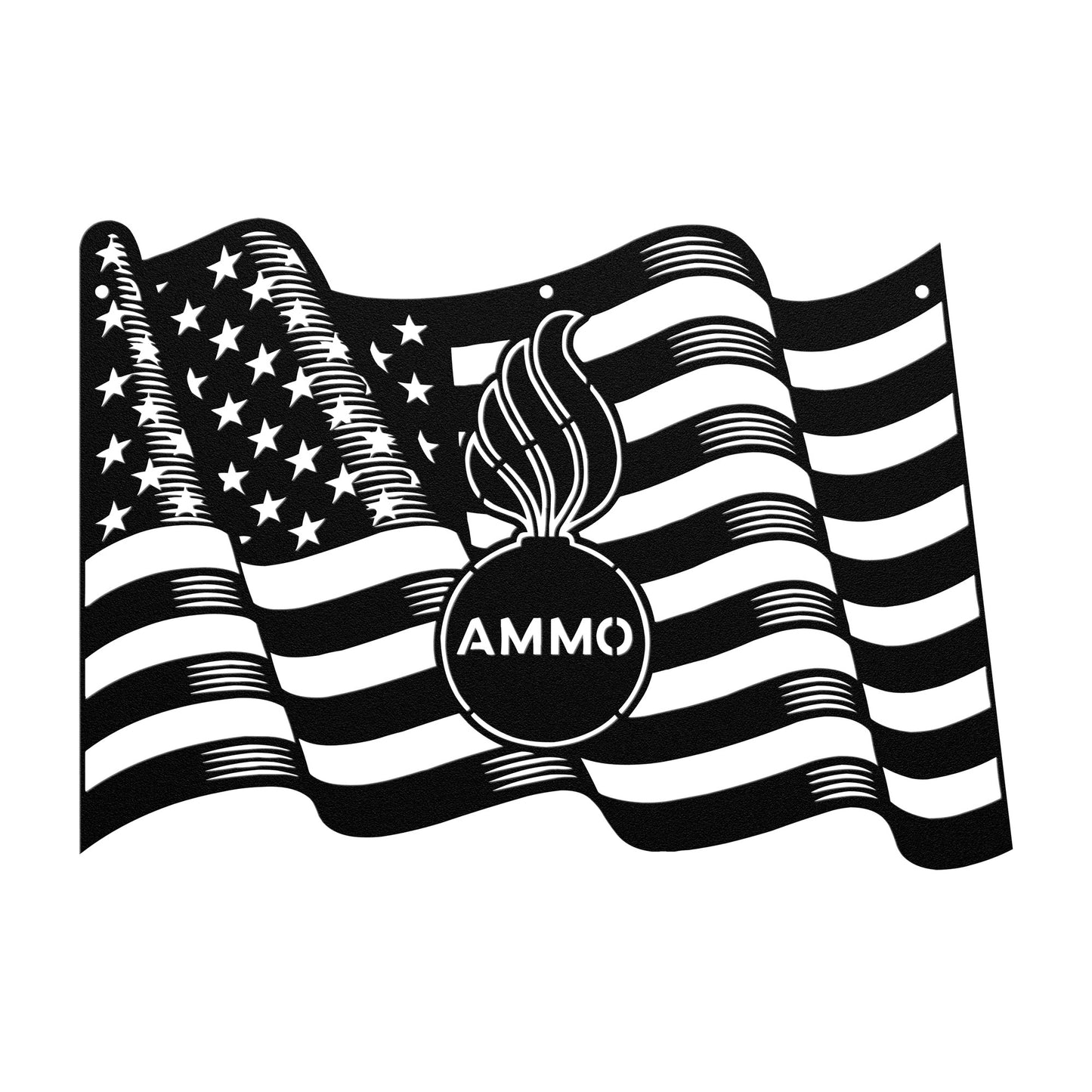 Waving American Flag Pisspot AMMO Die Cut Hanging Metal Wall Sign