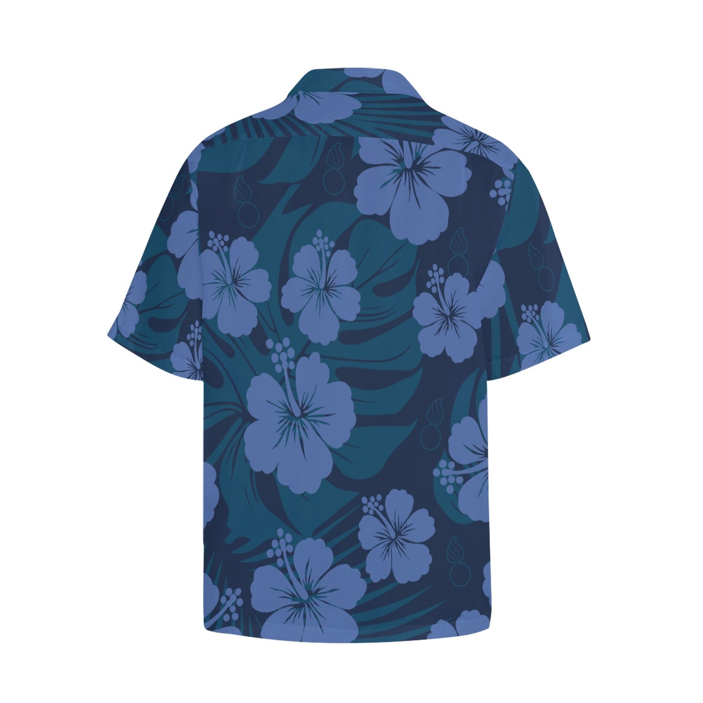 USAF AMMO Tropical Blue Flowers Leaves Pisspots Mens Left Chest Pocket Hawaiian Shirt