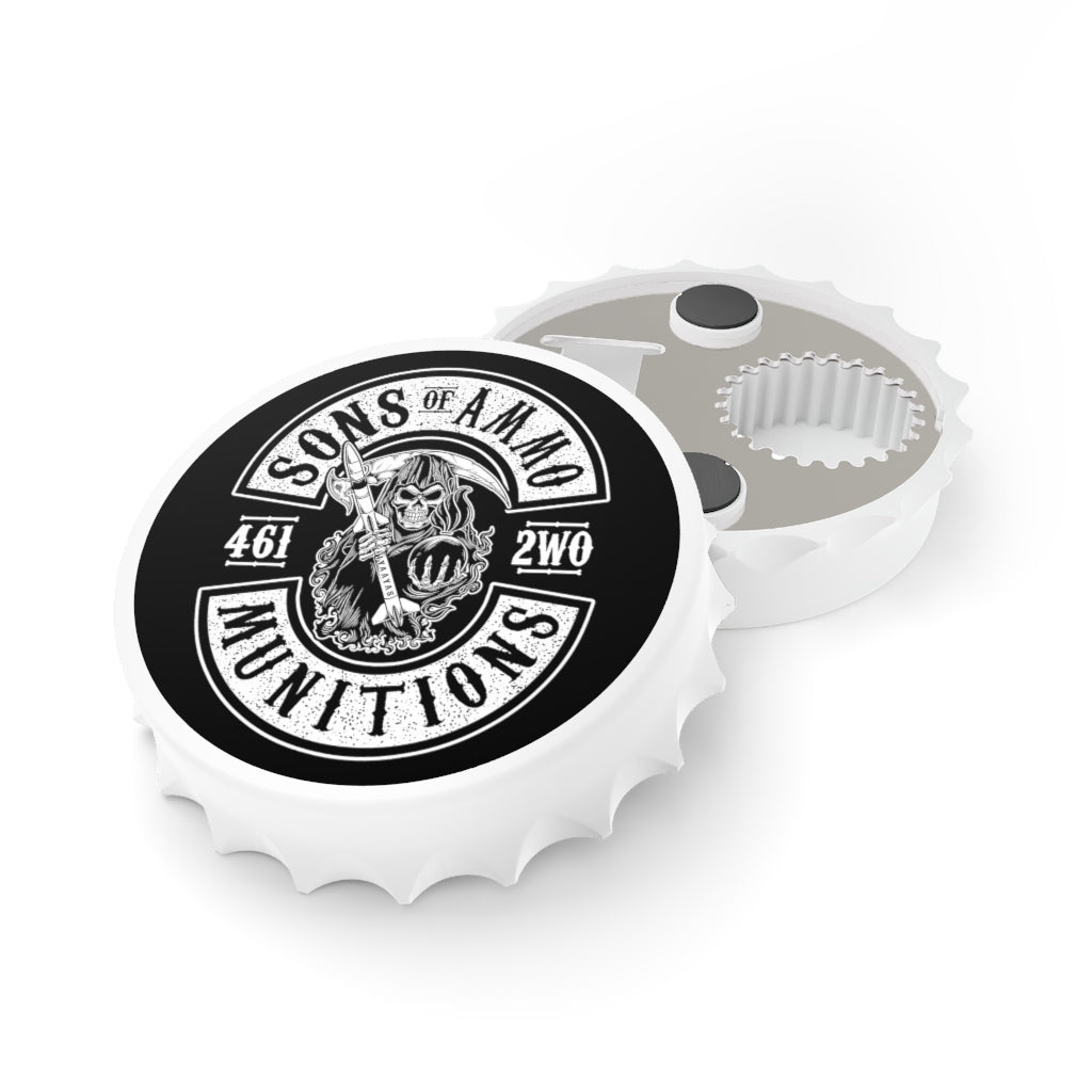 Sons Of AMMO Grip Reaper Black Background Circular Logo IYAAYAS Magnetic Bottle Cap Opener