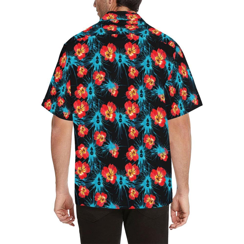 AMMO Hawaiian Shirt Red and Yellow Flowers Blue Splatters and Pisspots - AMMO Pisspot IYAAYAS Gear