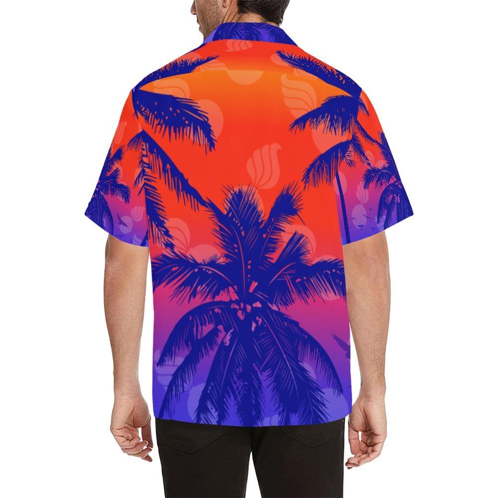 AMMO Hawaiian Shirt Orange Purple and Blue Sunset Palm Trees Birds Pisspots - AMMO Pisspot IYAAYAS Gear