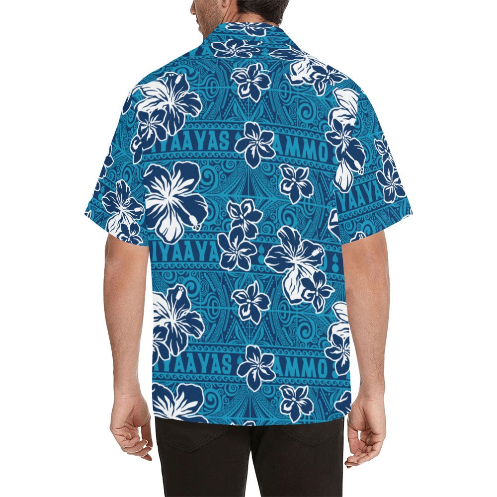 AMMO Hawaiian Shirt Blue Tribal With Flowers