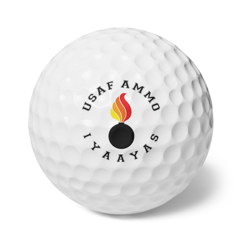 USAF AMMO Circular Pisspot IYAAYAS No Background Logo Golf Balls, 6pcs