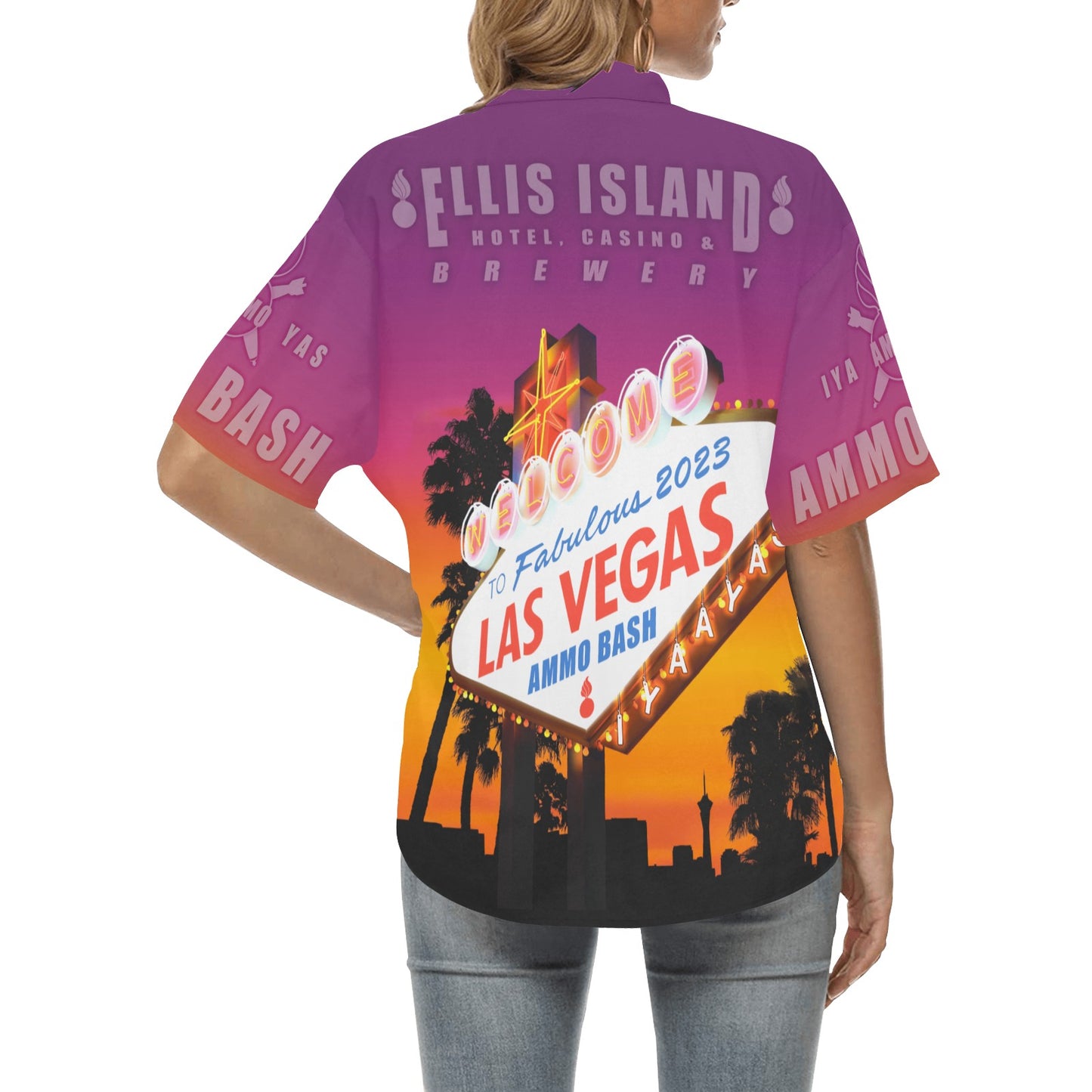 AMMO Bash 2023 AVA STAFF MEMBER ONLY Las Vegas Nevada Ellis Island Hotel Casino Brewery Womens Version Event Hawaiian Shirt
