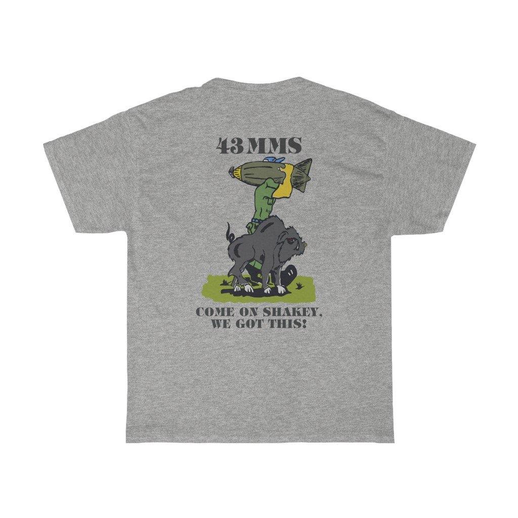 43 MMS AMMO Bomb Builder Carrying Bomb Walking With Shakey Wild Boar SAC Command Patch Front Colored Logo Unisex Heavy Cotton T-Shirt - AMMO Pisspot IYAAYAS Gear