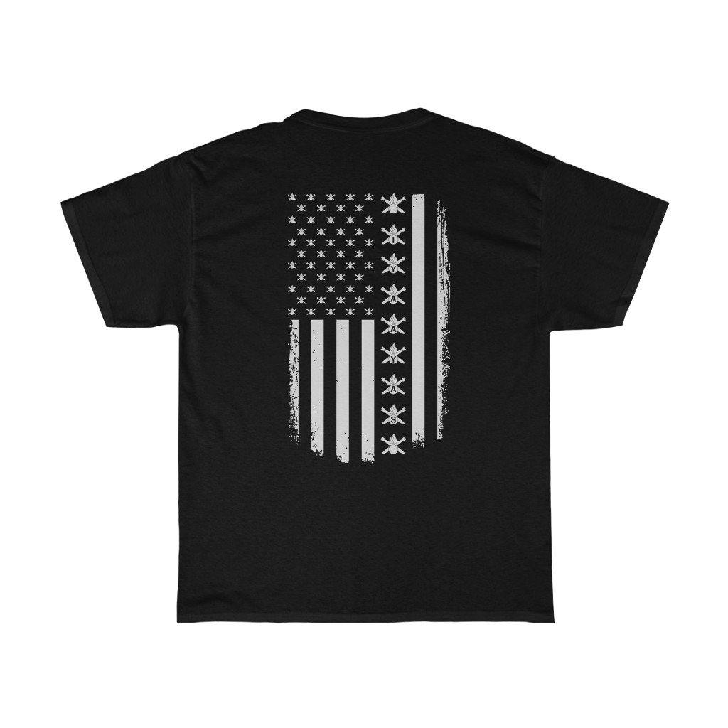 Vertical American Flag With Pisspot and Crossed Bombs As Stars and Vertically Spelling IYAAYAS Munitions Heritage Gift T-Shirt - AMMO Pisspot IYAAYAS Gear